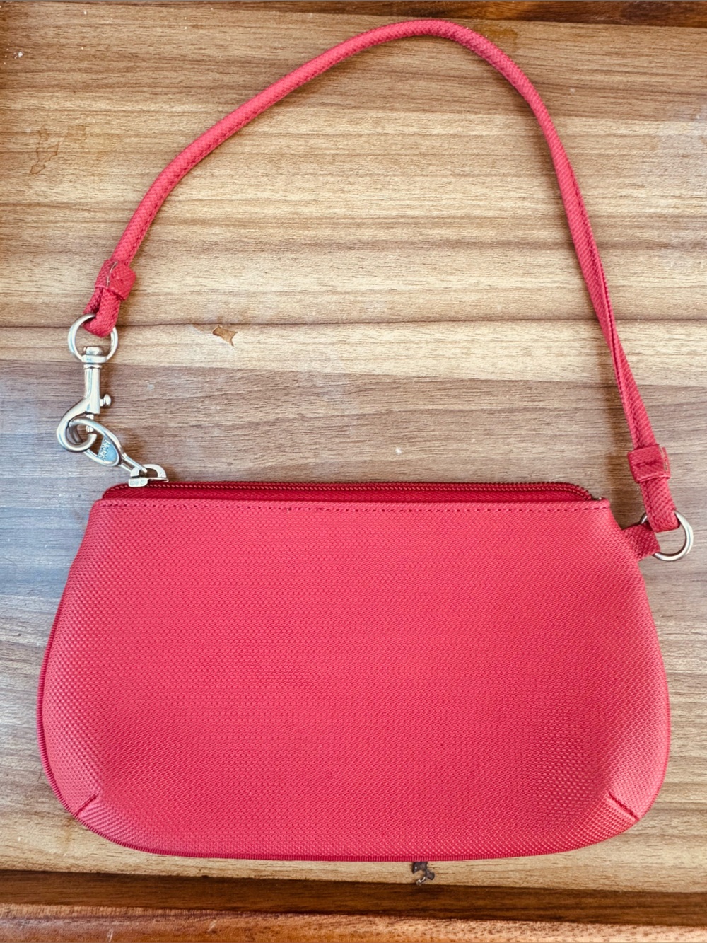 Lacoste Classic Red Canvas Wristlet Pouch Minimalist Clutch 7.5 x 4.5” - Picture 3 of 8